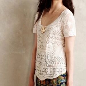 Anthropologie Meadow Rue Lace Crochet Top Size S Ivory